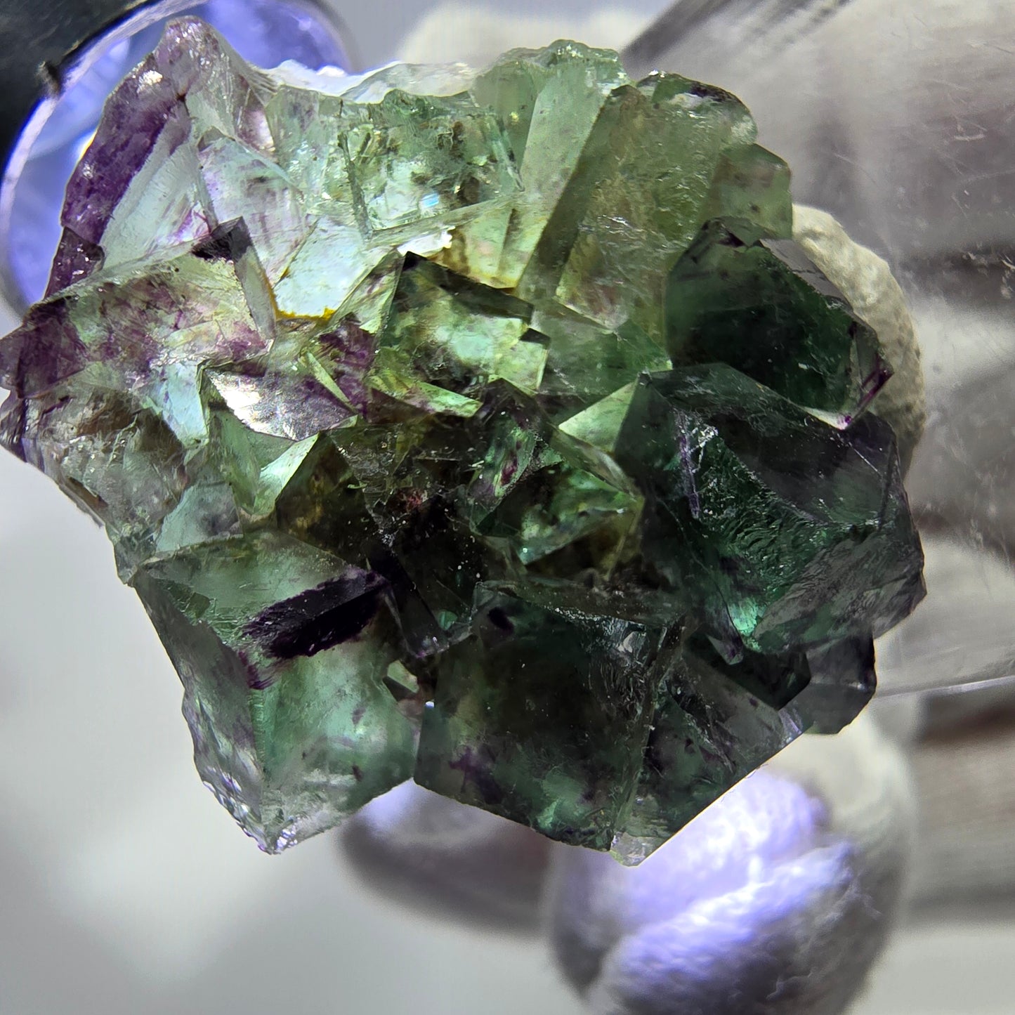 Spécimen zonal de cube de fluorite fantôme, vert violet, Okorusu, Namibie, 30 x 28 x 13 mm 