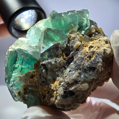Spécimen de cube de fluorite fantôme transparente, vert parqueté, Okorusu, Namibie, 50 x 41 x 40 mm 