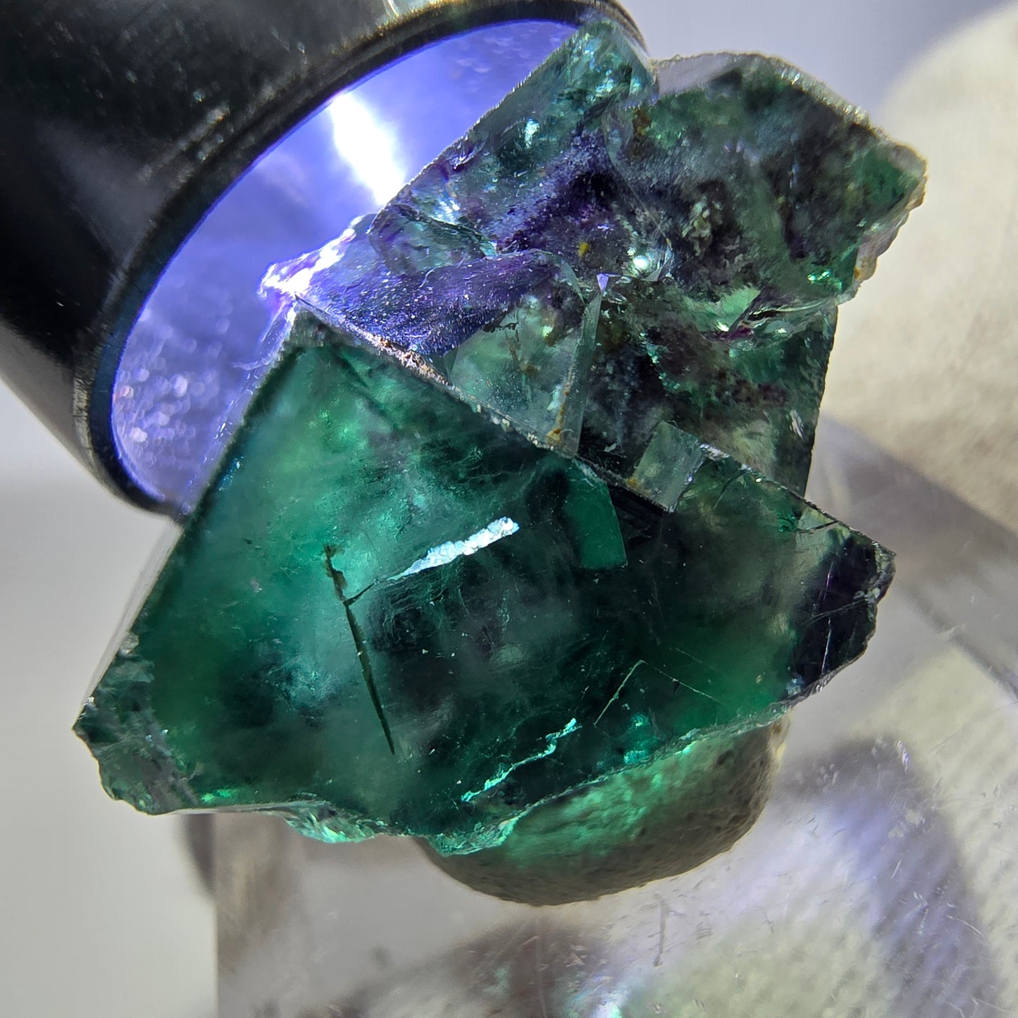 Spécimen rare de cube de fluorite fantôme, vert zonal et violet, Okorusu, Namibie, 24 x 16 x 15 mm 