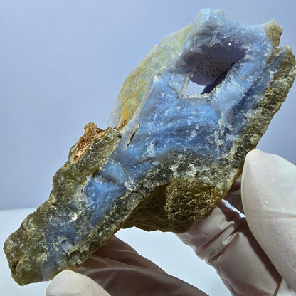 Calcédoine bleue rare, spécimen d'agate dentelle bleue Namibie 103*42*37mm 