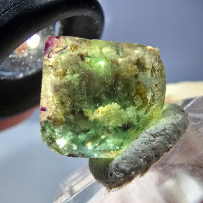 Cube de fluorite fantôme transparente parquetée, vert Okorusu, Namibie 15 x 14 x 12 mm 