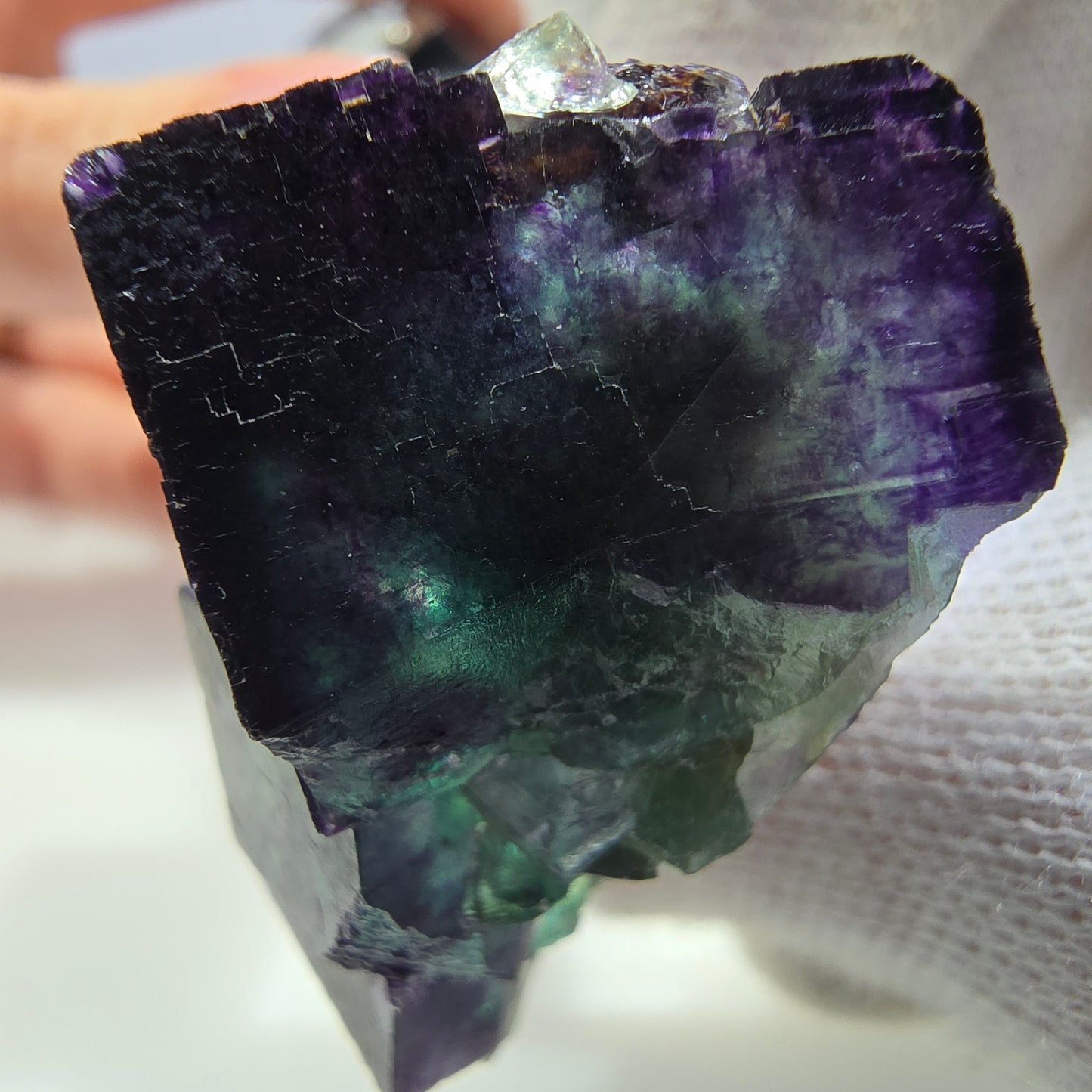 Klare Phantom Fluorit Würfel Stufe zonal grün lila Okorusu, Namibia 41*24*21mm
