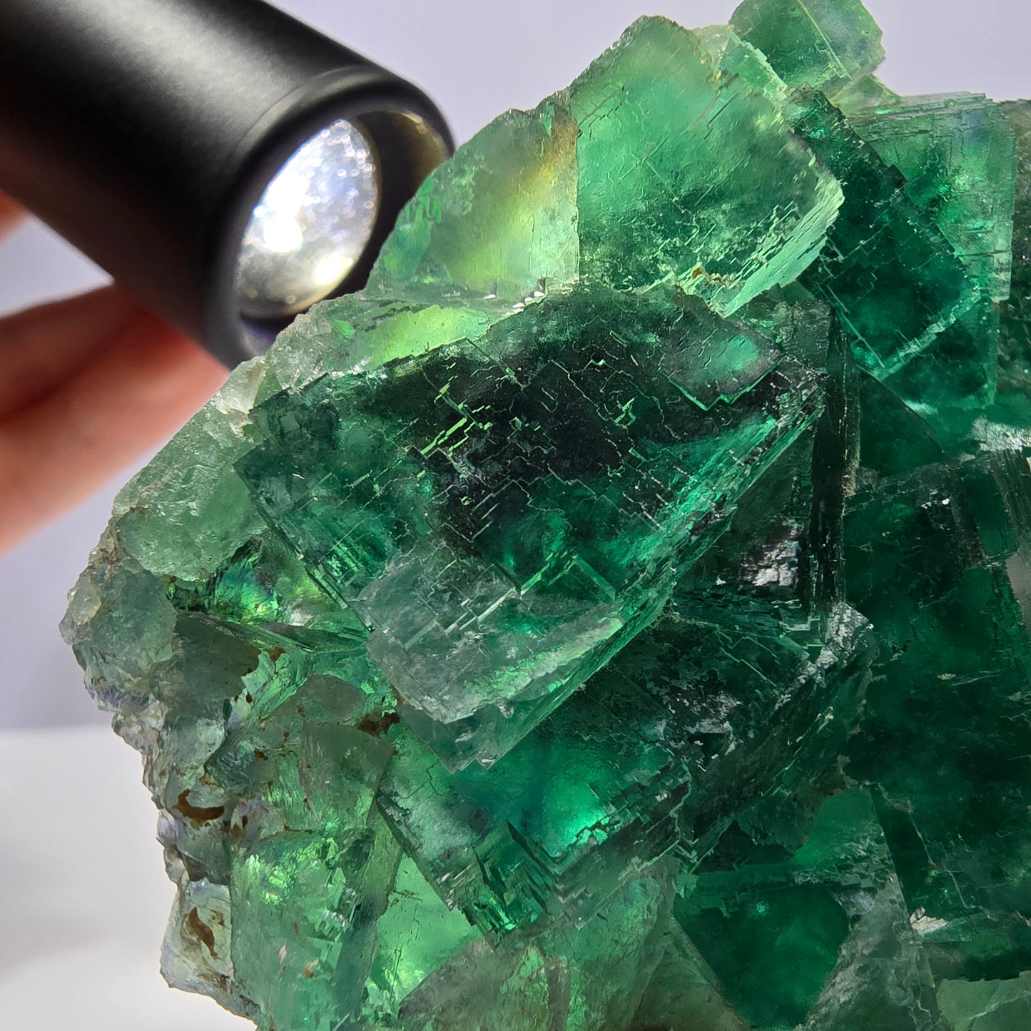 Grand cube de fluorite fantôme étagé vert violet Okorusu Namibie 100 x 75 x 29 mm 