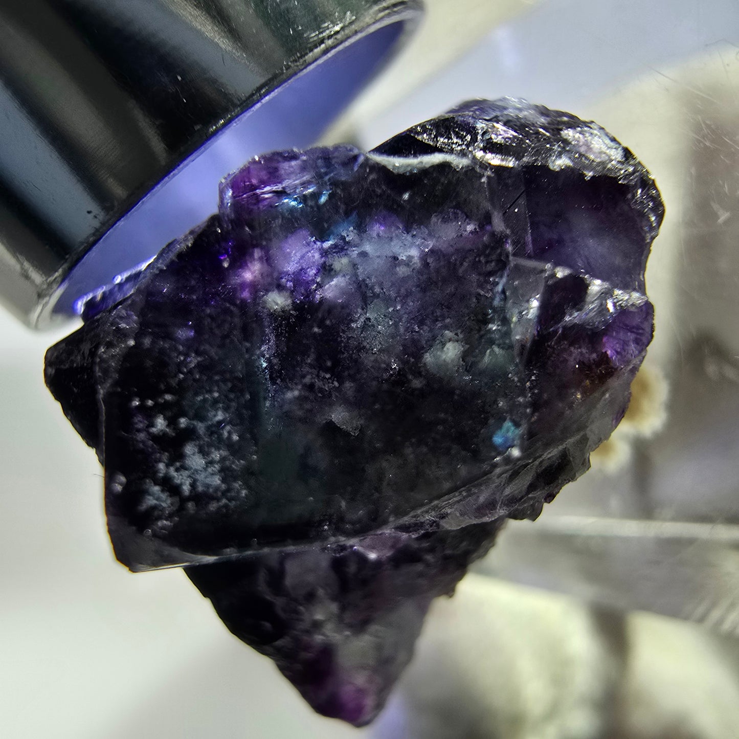 Spécimen rare de cube de fluorite fantôme, vert zonal et violet, Okorusu, Namibie, 23 x 18 x 19 mm 