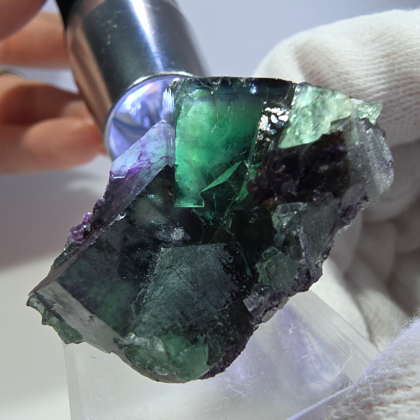 Seltene Phantom Fluorit Würfel Stufe zonal grün lila Okorusu, Namibia 34*25*18mm