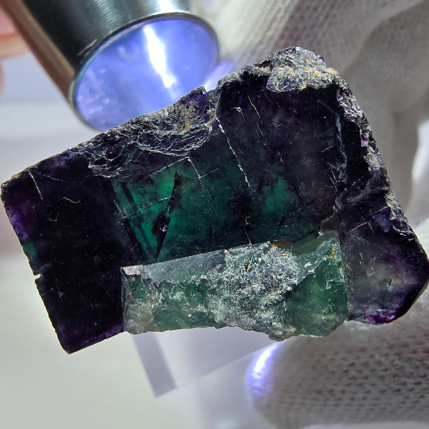 Seltene Phantom Fluorit Würfel Stufe zonal grün lila Okorusu, Namibia 39*34*24mm
