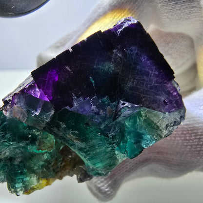 Spécimen rare de cube de fluorite fantôme, vert zonal et violet, Okorusu, Namibie, 46 x 37 x 29 mm 
