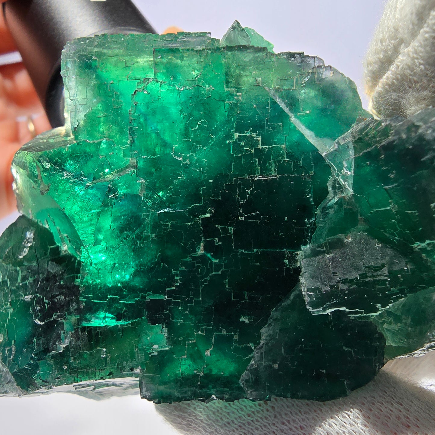 Grand cube de fluorite fantôme vert étagé Okorusu Namibie 94 x 58 x 46 mm 