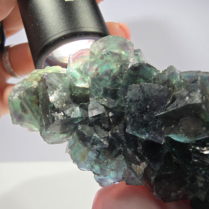 Spécimen de cube de fluorite fantôme, parqueté vert-brun Okorusu, Namibie 89 x 42 x 26 mm 