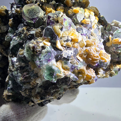 Fluorite fantôme XL, muscovite, hyalite, quartz fumé, tourmaline Schörl, Erongo, Namibie, 132 x 116 x 98 mm 