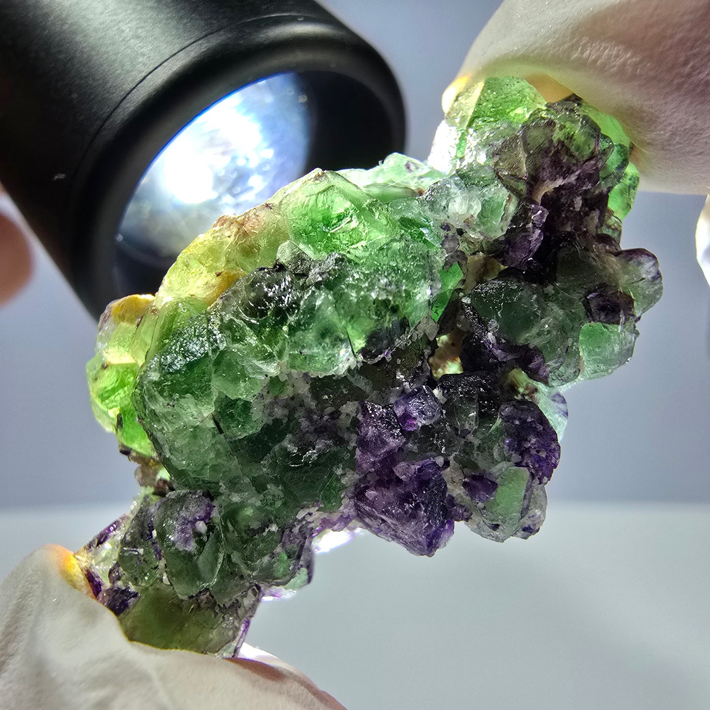 Cube de fluorite fantôme, zonal, spécimen de muscovite, Erongo, Namibie, 40 x 23 x 17 mm 
