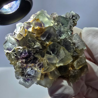 Spécimen de cube de fluorite fantôme transparente, vert-violet, Okorusu, Namibie, 54 x 41 x 22 mm 