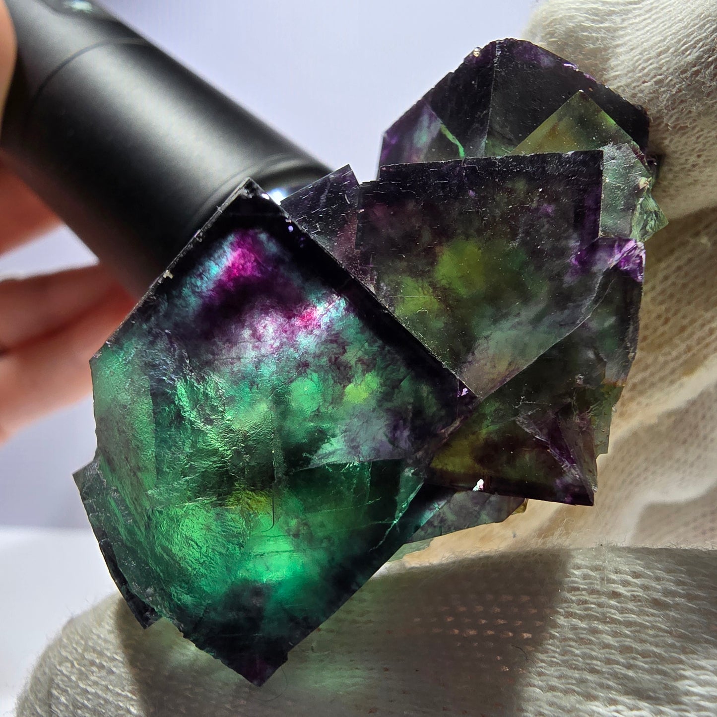 Phantom Fluorit Würfel Stufe parkettiert zonal Okorusu Namibia 63*51*30mm