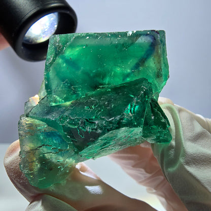 Spécimen de cube de fluorite fantôme transparente, vert parqueté, Okorusu, Namibie, 55 x 41 x 26 mm 