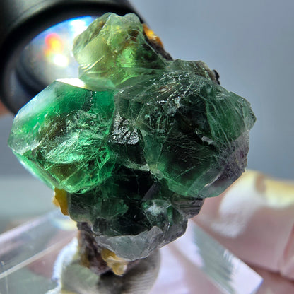 Cube de fluorite fantôme hexagonal, muscovite, tourmaline Schörl Erongo, Namibie 32*26*21mm 