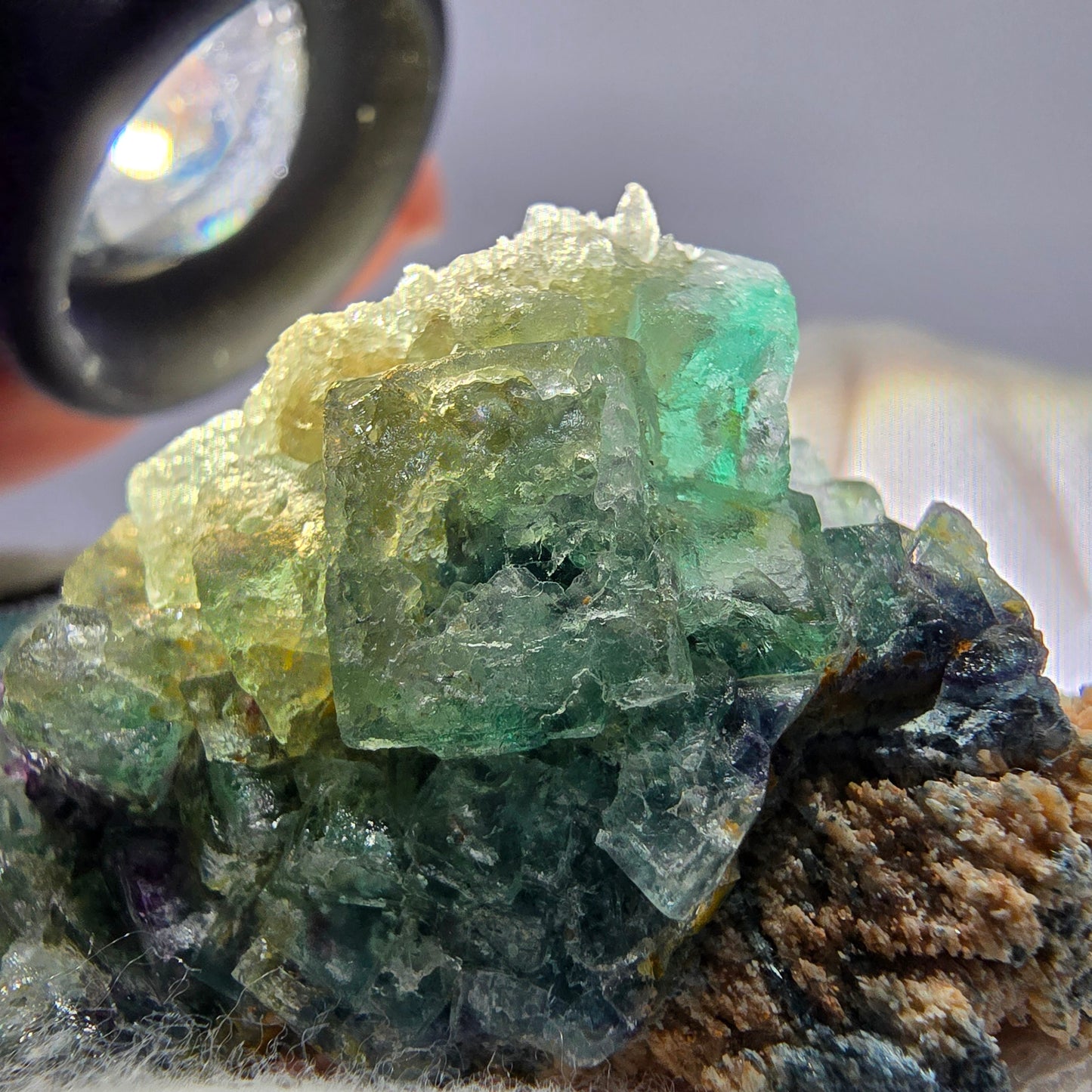 Cube de fluorite fantôme zonal, spécimen d'orthose, Erongo, Namibie, 62 x 45 x 30 mm 