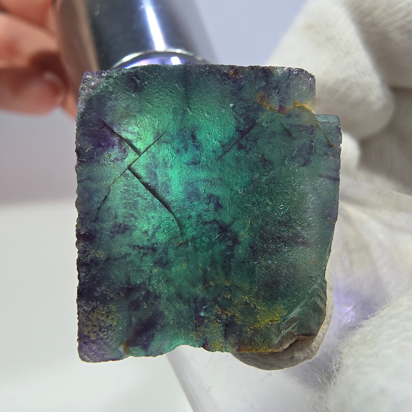 Rare cube de fluorite fantôme, vert violet zonal Okorusu, Namibie 29*28*15 mm 