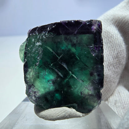 Spécimen rare de cube de fluorite fantôme, vert zonal et violet, Okorusu, Namibie, 31 x 39 x 20 mm 