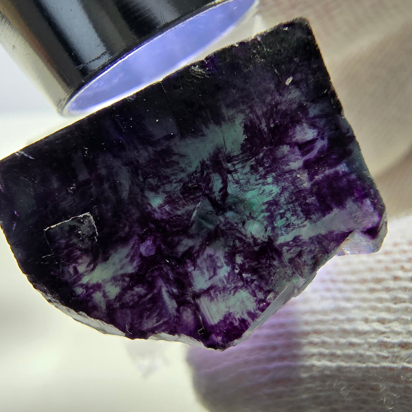 Rare cube de fluorite fantôme, vert violet zonal Okorusu, Namibie 29*25*15 mm 