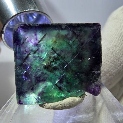 Rare cube de fluorite fantôme zonal, vert violet Okorusu, Namibie 28*27*14mm 