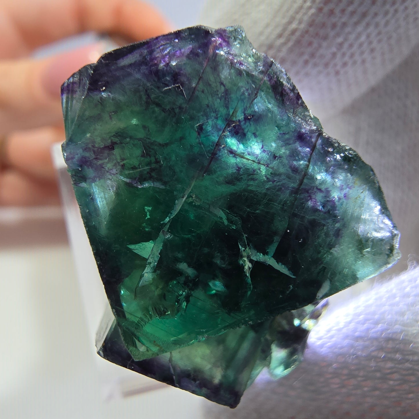 Spécimen rare de cube de fluorite fantôme, vert-violet zonal, Okorusu, Namibie, 32 x 20 x 22 mm 