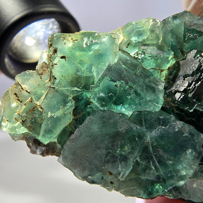 Spécimen de cube de fluorite fantôme transparente, vert parqueté, Okorusu, Namibie, 57 x 44 x 19 mm 