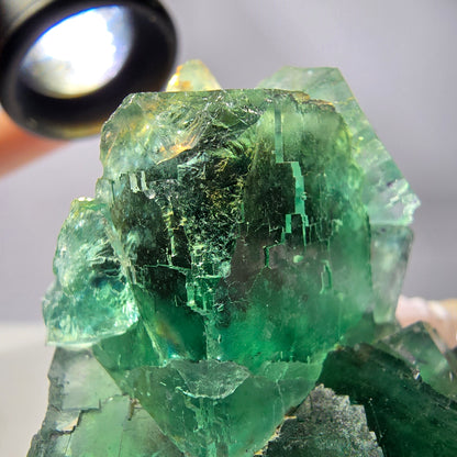Spécimen de cube de fluorite fantôme transparente, vert parqueté, Okorusu, Namibie, 60 x 51 x 26 mm 