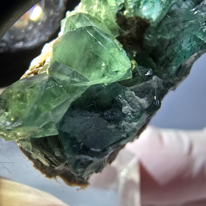 Spécimen de cube de fluorite fantôme, vert violet, Okorusu, Namibie, 32 x 20 x 18 mm 