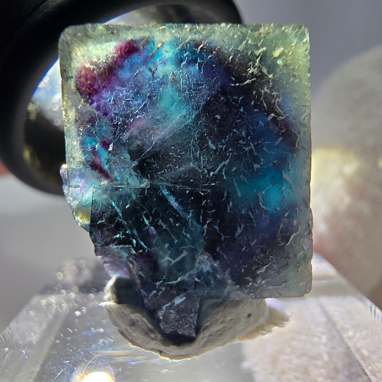 Spécimen de cube de fluorite fantôme, zonal – Nouvelle découverte ! Okorusu, Namibie, 26 x 16 x 16 mm 