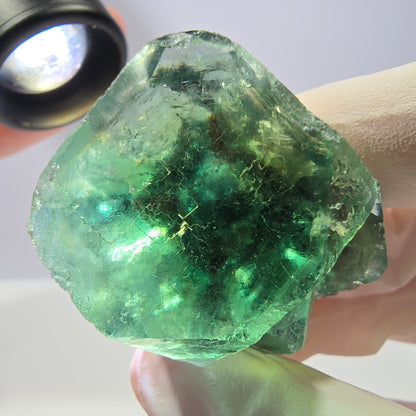 Spécimen de cube de fluorite fantôme transparente, vert parqueté, Okorusu, Namibie, 42 x 32 x 27 mm 