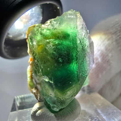 Cube de fluorite fantôme zonal, muscovite, spécimen d'hyalite, Erongo, Namibie, 26 x 18 x 16 mm 