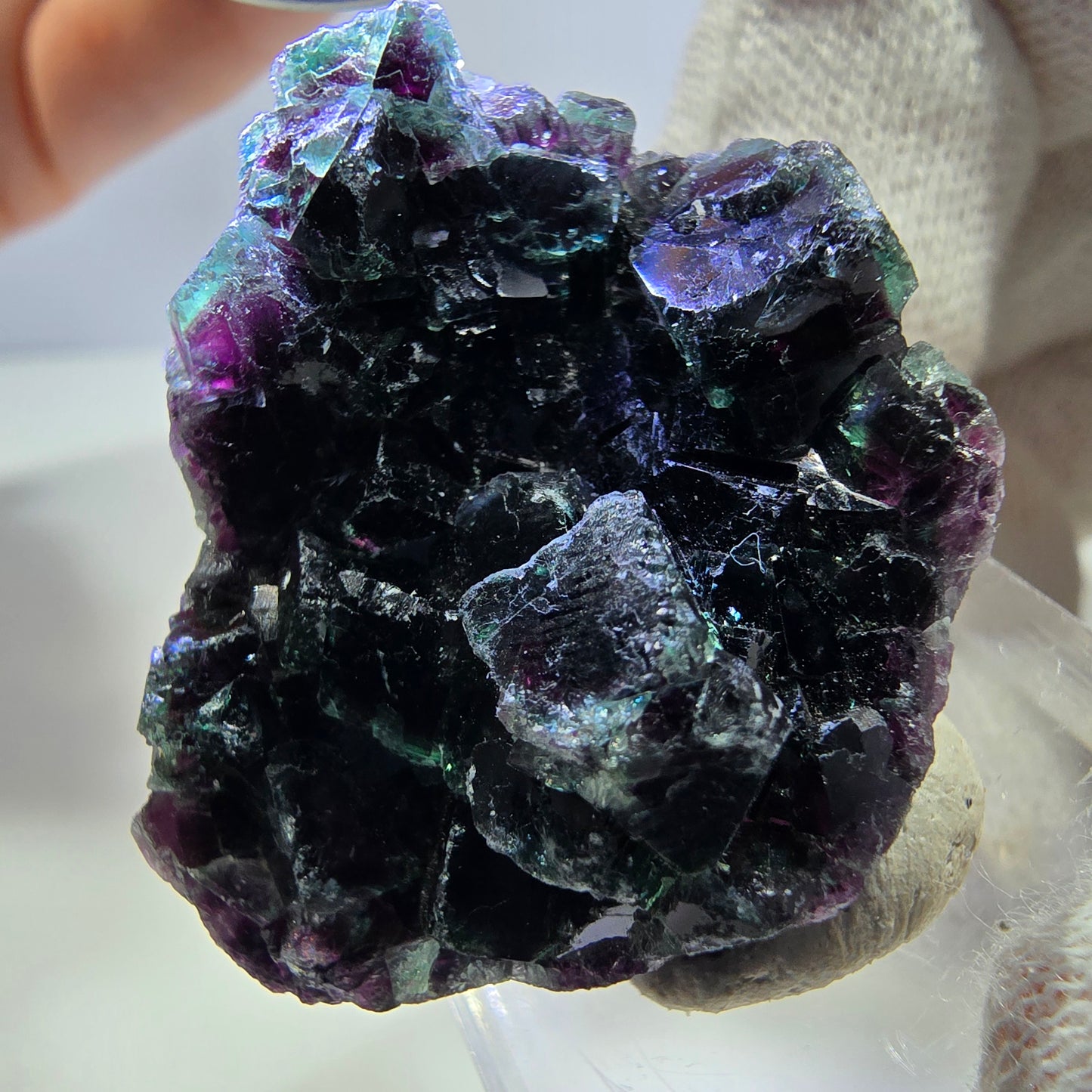 Klare Phantom Fluorit Würfel Stufe, grün lila Okorusu, Namibia 36*33*14mm
