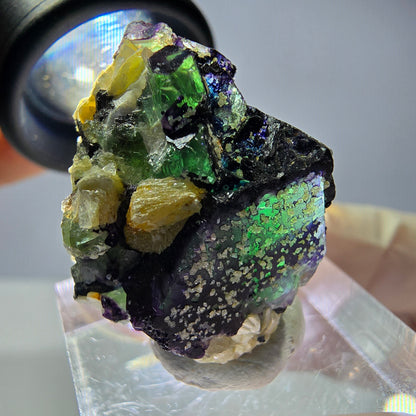 Cube de fluorite fantôme, zonal, muscovite, spécimen de tourmaline Schorl, Erongo, Namibie, 28 x 23 x 15 mm 