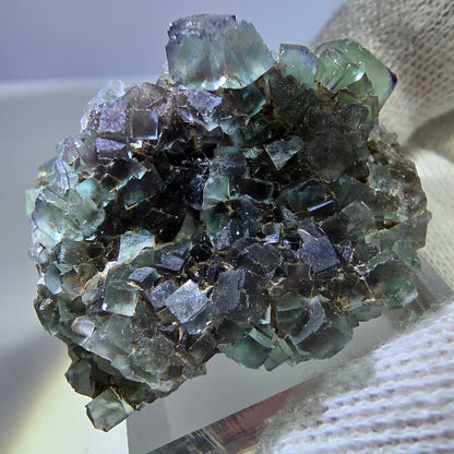Seltene Phantom Fluorit Würfel Stufe zonal grün lila Okorusu, Namibia 35*35*23mm