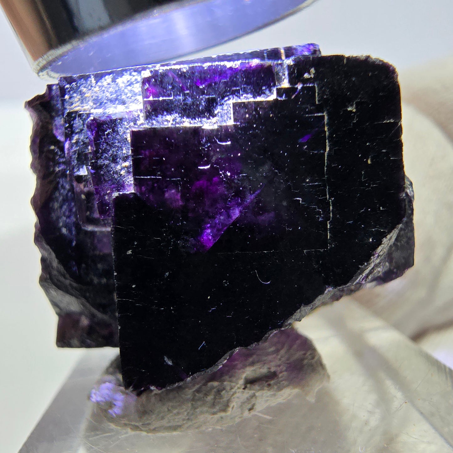Spécimen rare de cube de fluorite fantôme, vert zonal et violet, Okorusu, Namibie, 33 x 25 x 22 mm 