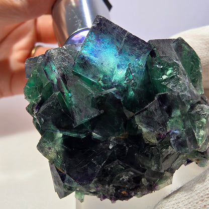 Clear Phantom Fluorite Cube Specimen zonal green purple Okorusu, Namibia 55*40*40mm 
