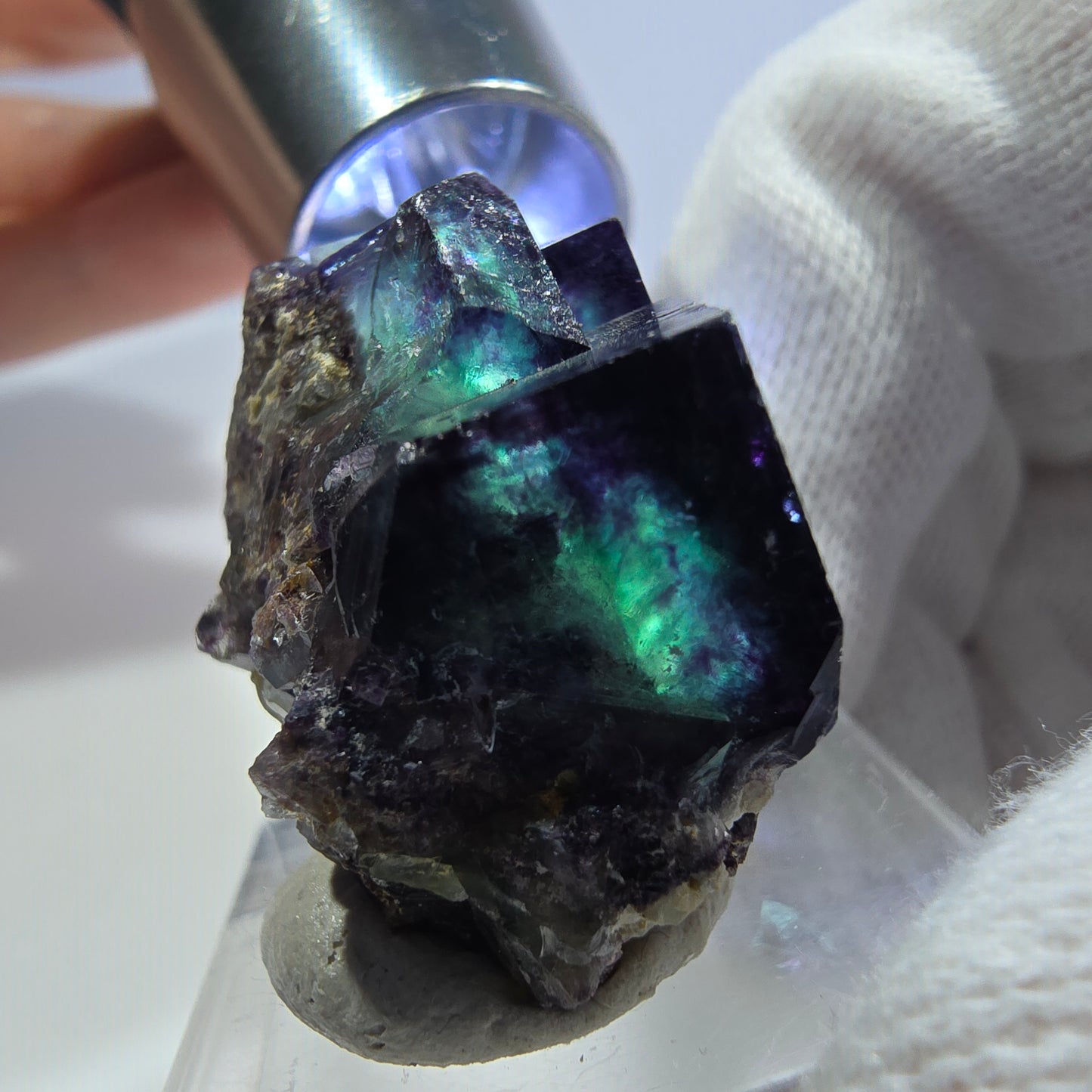 Seltene Phantom Fluorit Würfel Stufe zonal grün lila Okorusu, Namibia 33*27*21mm