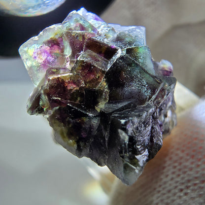Spécimen de fluorite fantôme colorée, tourmaline scholle, muscovite, Erongo, Namibie, 33 x 29 x 23 mm 