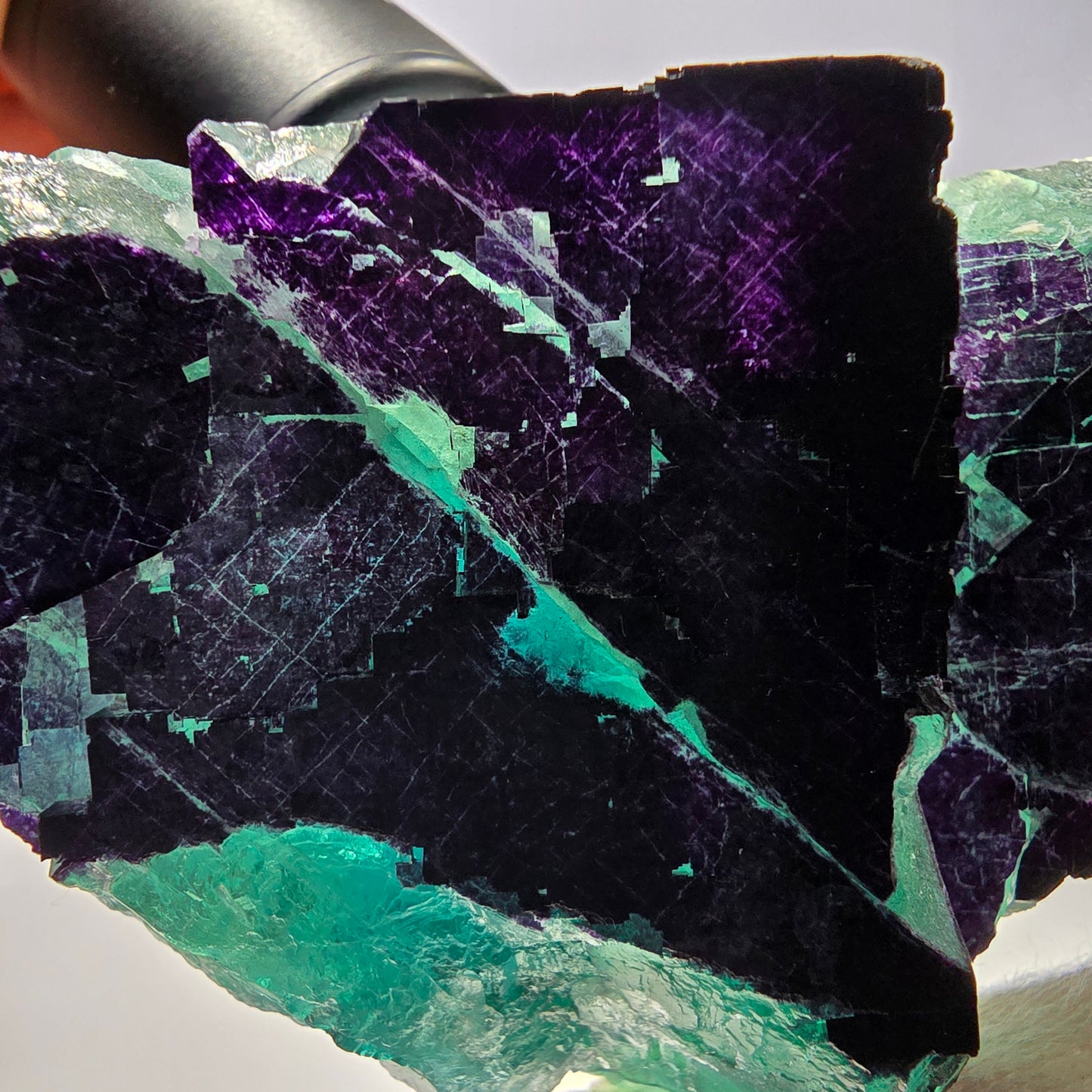 Grand spécimen de cube de fluorite fantôme vert violet zonal 11:11 Angel Pocket, Namibie 103*61*33mm 