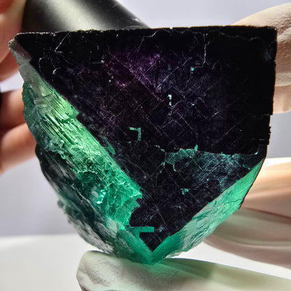 Spécimen de cube de fluorite fantôme vert violet zonal 11:11 Angel Pocket, Namibie 67*53*42mm 
