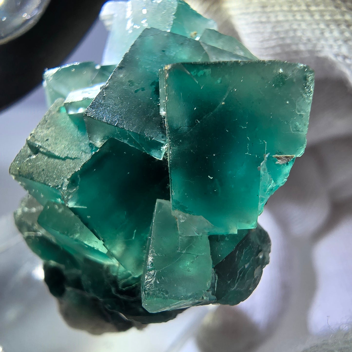Seltene Phantom Fluorit Würfel Stufe zonal grün lila Okorusu, Namibia 36*29*21mm