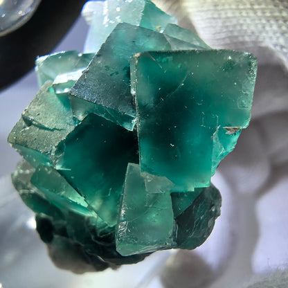 Seltene Phantom Fluorit Würfel Stufe zonal grün lila Okorusu, Namibia 36*29*21mm
