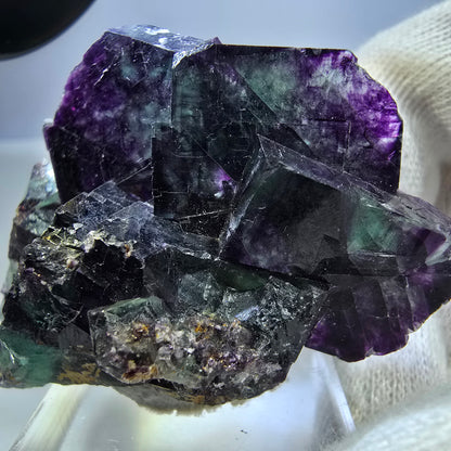 Seltene Phantom Fluorit Würfel Stufe zonal grün lila Okorusu, Namibia 43*38*18mm