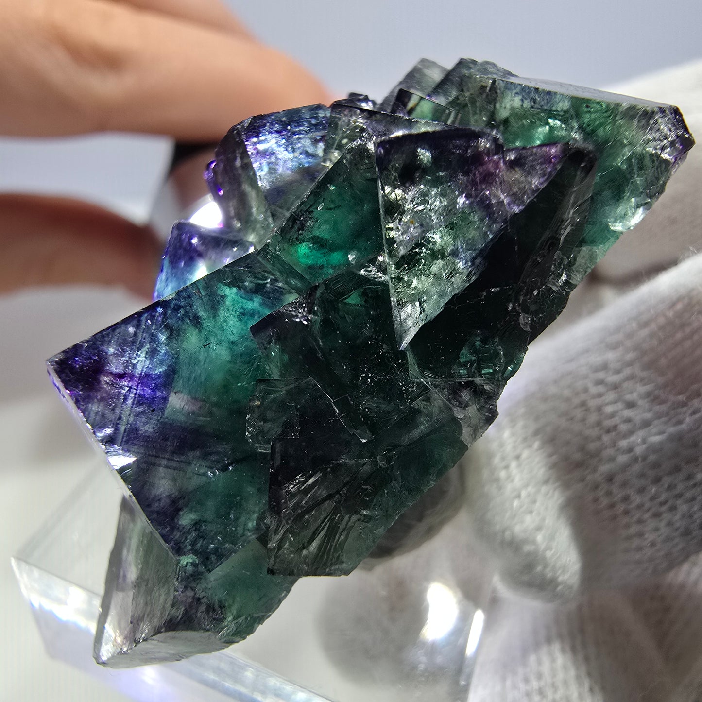 Klare Phantom Fluorit Würfel Stufe zonal grün lila Okorusu, Namibia 43*35*19mm