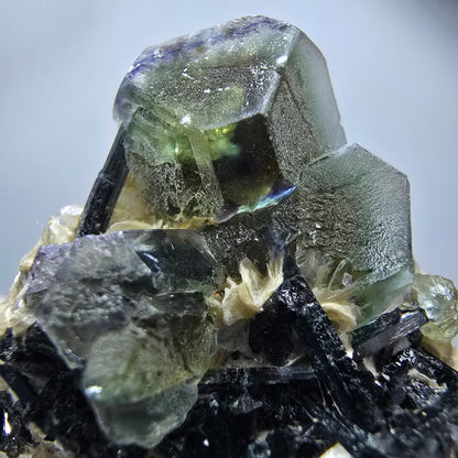 Phantom fluorite hexagonal, Schörl tourmaline, muscovite Erongo, Namibia 48*46*35mm 