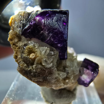 Phantom Fluorit Würfel, Quarz Stufe, grün lila Okorusu, Namibia 29*20*15mm