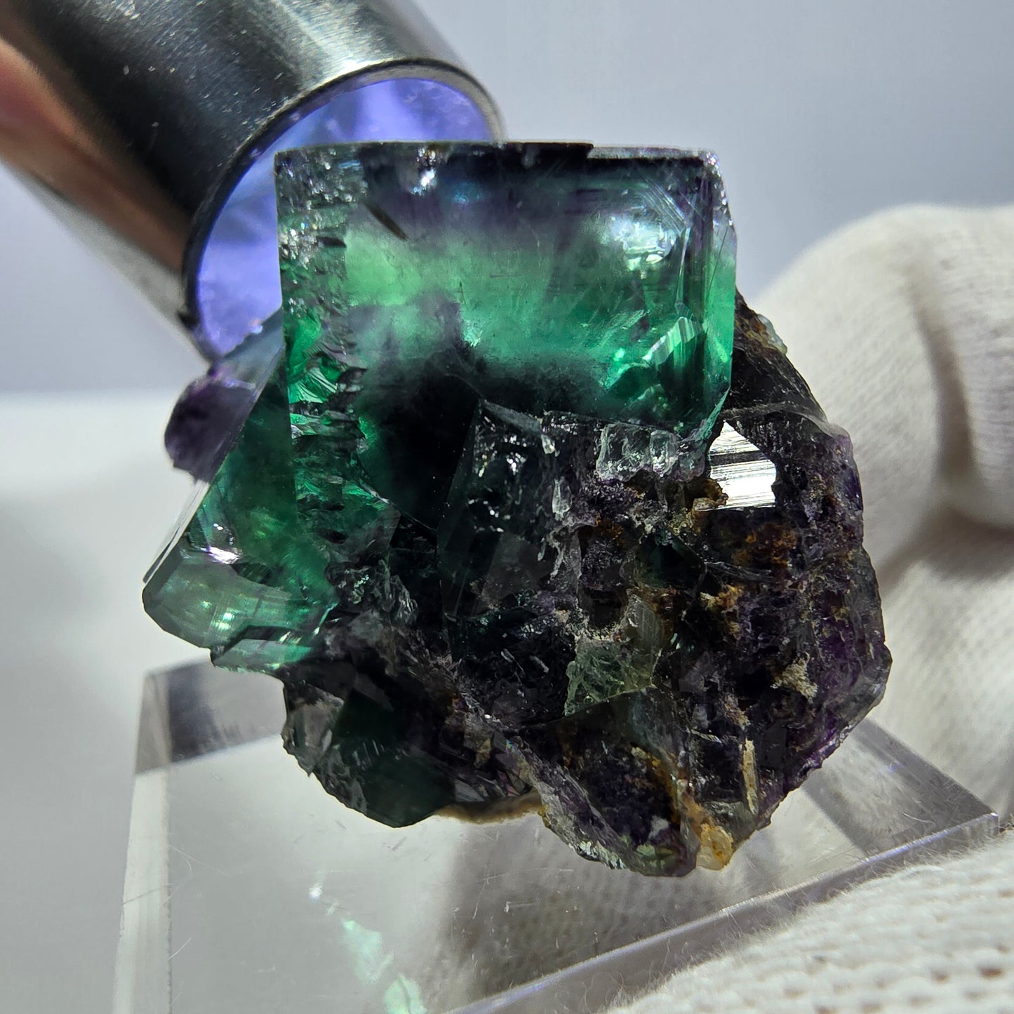 Spécimen zonal de cube de fluorite fantôme, vert violet, Okorusu, Namibie, 36 x 27 x 23 mm 