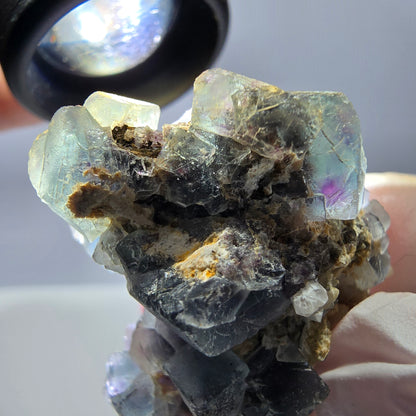 Cube de fluorite fantôme, spécimen de quartz vert violet, Okorusu, Namibie, 43 x 32 x 20 mm 