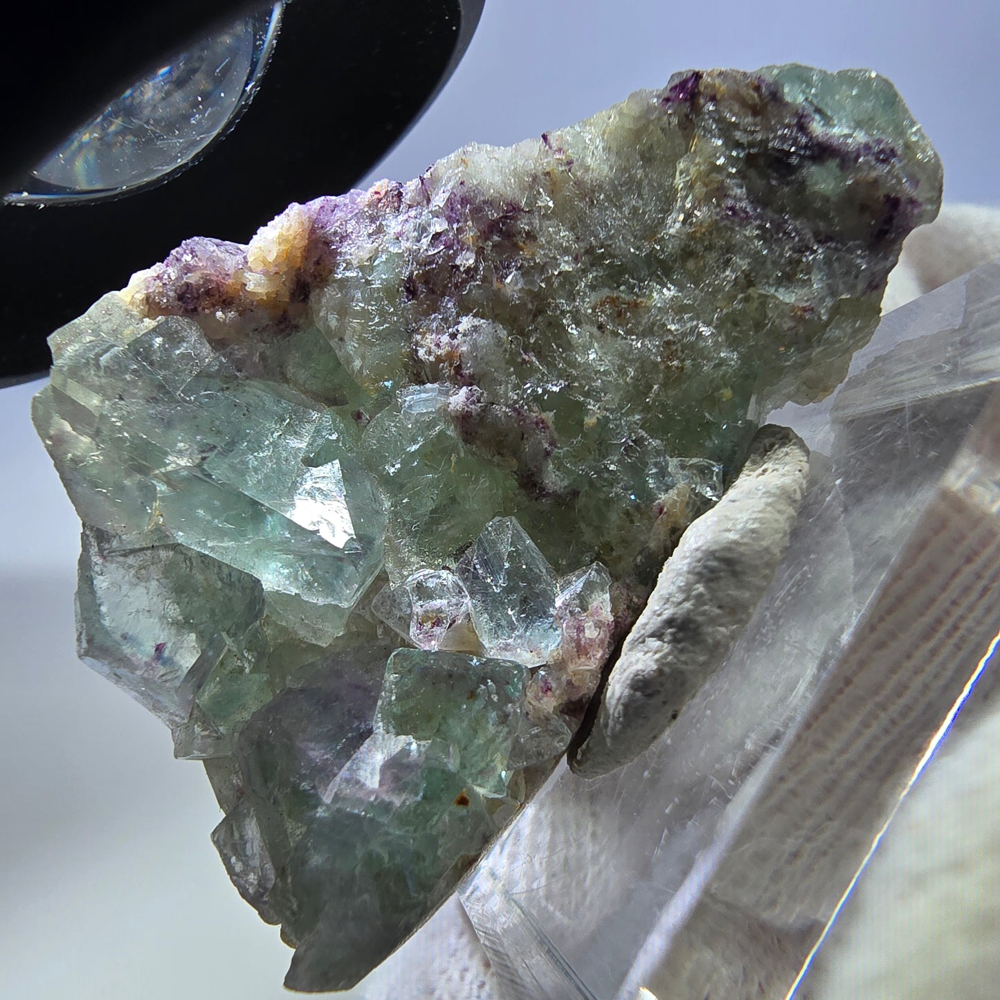 Spécimen rare de cube de fluorite fantôme zonal vert violet Okorusu, Namibie 41*27*9mm 