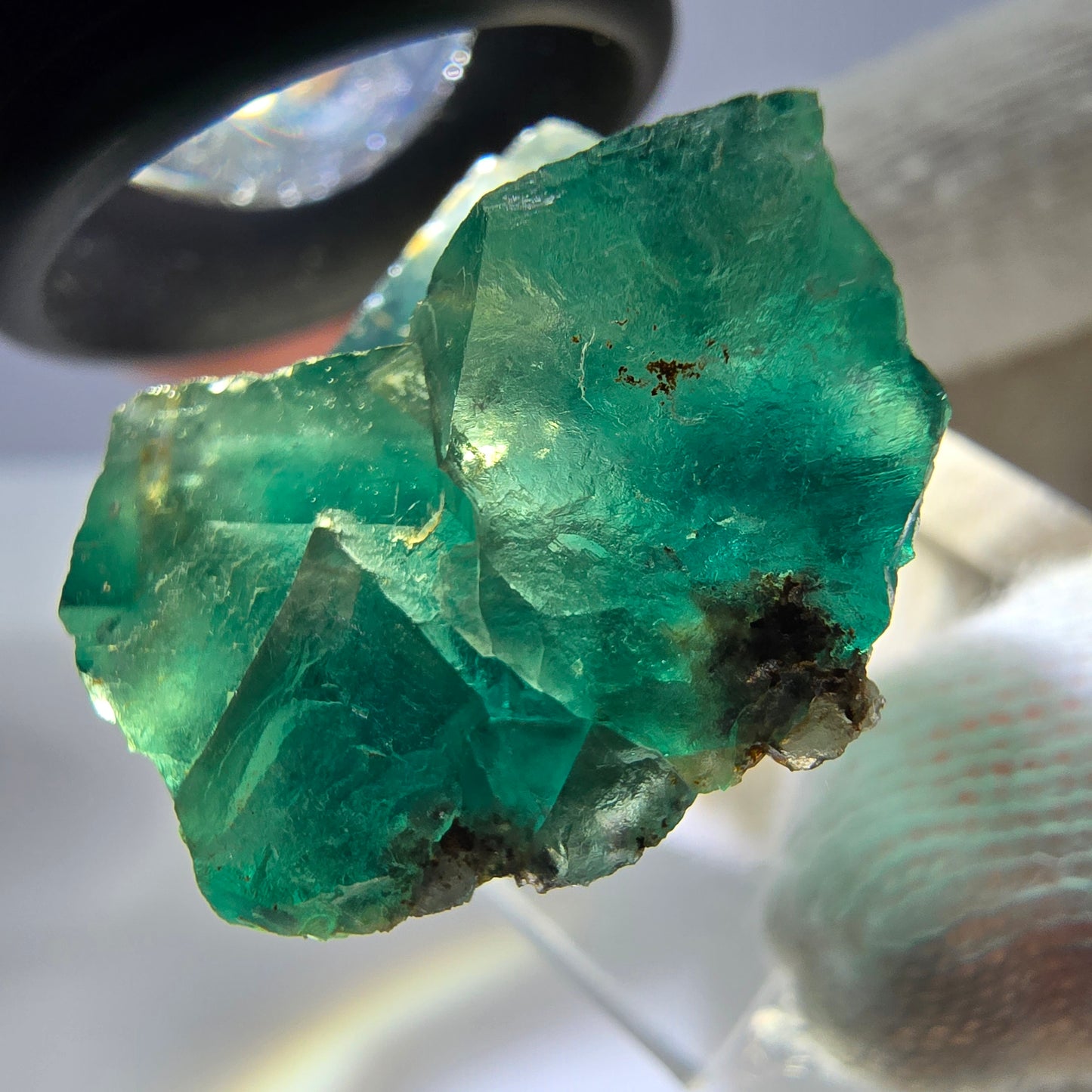 Cube de fluorite fantôme parqueté vert turquoise Okorusu Namibie 29*27*17mm 